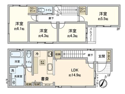西宮市生瀬東町【新築戸建】6号棟 間取図(平面図) 間取図(平面図)