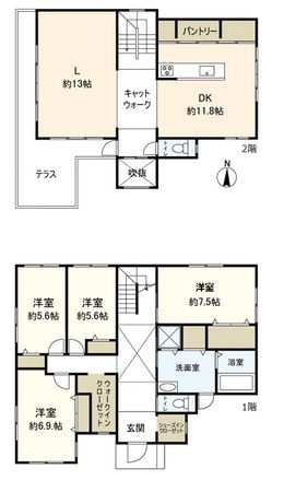 宝塚市宝梅2丁目【戸建】 間取図(平面図) 宝塚市宝梅2丁目【戸建】 間取図(平面図)