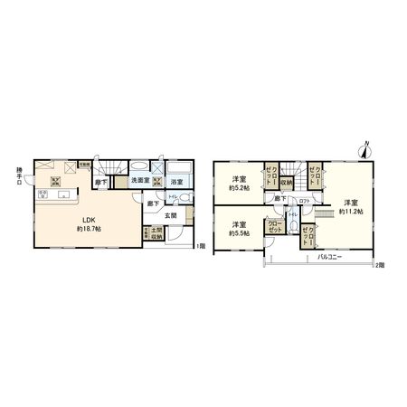西宮市花の峯【新築戸建】 間取図(平面図) 西宮市花の峯【新築戸建】 間取図(平面図)
