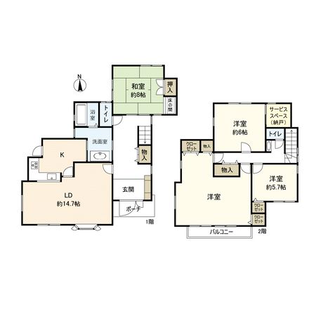 西宮市すみれ台2丁目【戸建】 間取図(平面図) 西宮市すみれ台2丁目【戸建】 間取図(平面図)