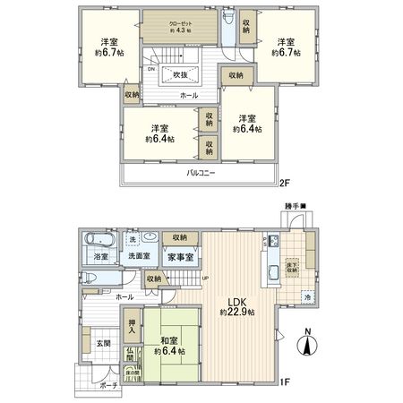 西宮市名塩南台3丁目【戸建】 間取図(平面図) 西宮市名塩南台3丁目【戸建】 間取図(平面図)