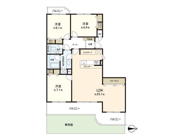 ヴェルビュあやめ池 A棟 間取図(平面図)