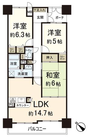 ヴィルヌーブ学園前1コンセルト 間取図(平面図) ヴィルヌーブ学園前1コンセルト 間取図(平面図)