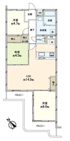 サザンヒルズ学園前 3番館 間取図(平面図) サザンヒルズ学園前 3番館 間取図(平面図)