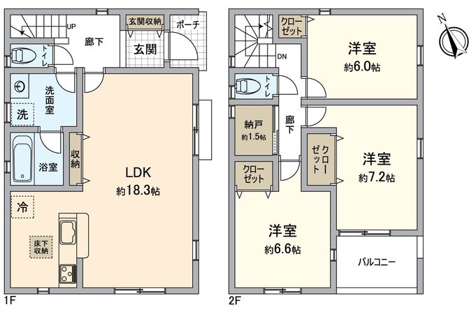 交野市倉治6丁目1号棟 間取図(平面図) 交野市倉治6丁目1号棟 間取図(平面図)