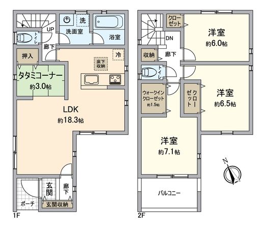 交野市倉治6丁目2号棟 間取図(平面図) 交野市倉治6丁目2号棟 間取図(平面図)