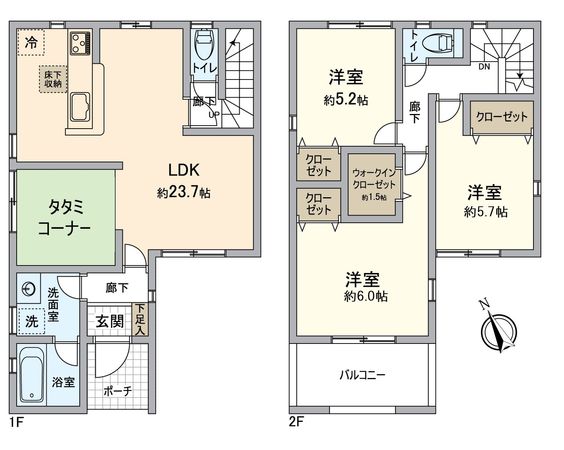 交野市倉治6丁目3号棟 間取図(平面図) 交野市倉治6丁目3号棟 間取図(平面図)