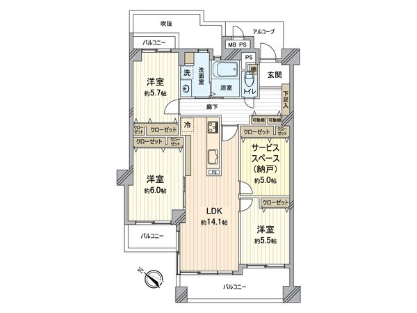 オークヒルズ香里五番館 間取図(平面図) 間取図(平面図)