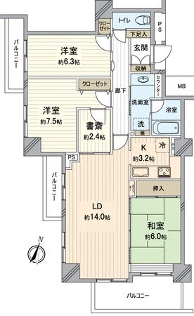 メロディーハイム香里ヶ丘ツインビューアルテアタワー 間取図