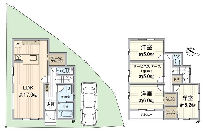 西京区桂池尻町 1期1号地 間取図(平面図) 西京区桂池尻町 1期1号地 間取図(平面図)