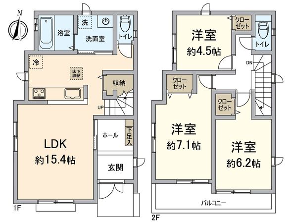 長岡京市滝ノ町2丁目 ①号棟 間取図(平面図) 間取図(平面図)