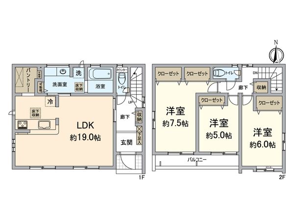 長岡京市久貝2丁目1号棟 間取図(平面図) 長岡京市久貝2丁目1号棟 間取図(平面図)