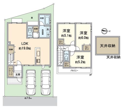 西京区山田南山田町 2号地 新築一戸建 間取図(平面図) 西京区山田南山田町 2号地 新築一戸建 間取図(平面図)