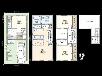 南田辺五丁目 新築戸建A号地 間取図(平面図)