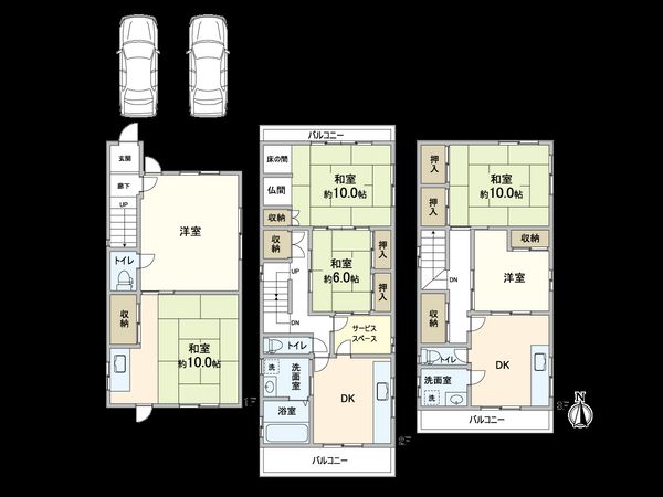 東住吉区南田辺3丁目 戸建 間取図(平面図) 東住吉区南田辺3丁目 戸建 間取図(平面図)