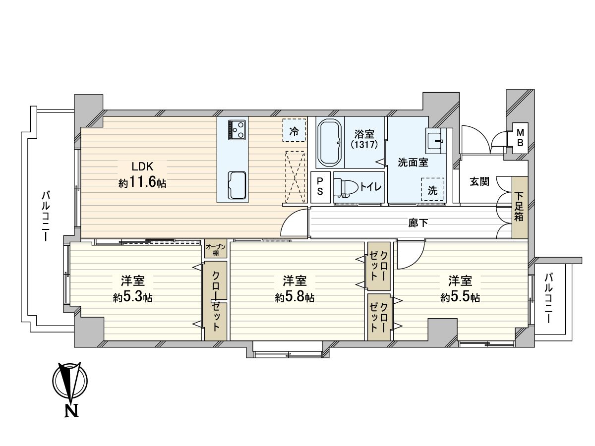 洋伸帝塚山マンション 間取図(平面図) 間取図(平面図)