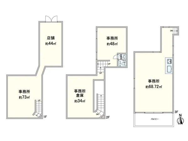 現在は1階部分を店舗として使われております。2・３階は事務所・倉庫等様々な用途でご利用いただけます。