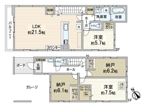 大阪市東淀川区南江口 新築戸建2号棟 間取図(平面図) 大阪市東淀川区南江口 新築戸建2号棟 間取図(平面図)