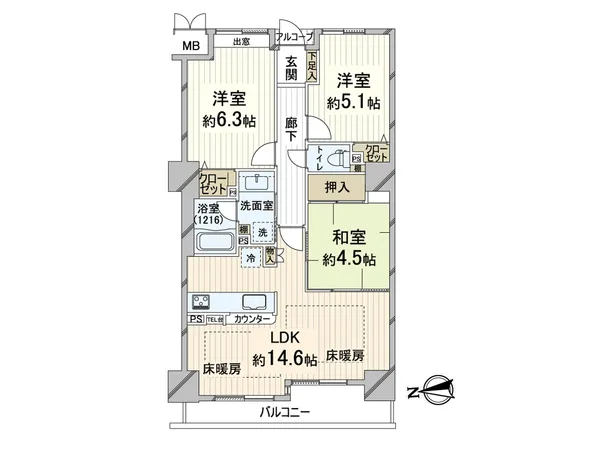 家事動線が考えられた使いやすい間取りです。