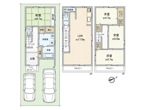 【間取図】建物面積約98.40平米、4LDKの間取りのお部屋です。