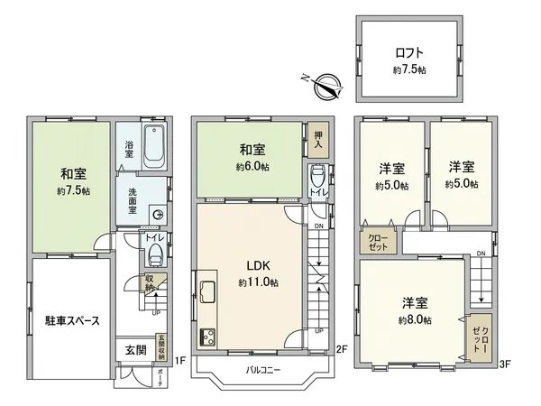 5LDK＋ロフト付きの間取図