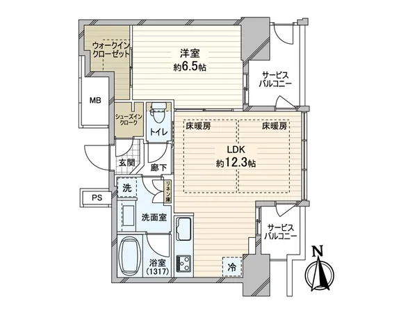 間取図です。25階部分・１LDKの間取りです。