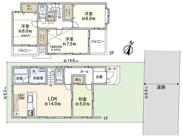 建物面積：93.15平米(約28.17坪)　間取り：4LDK