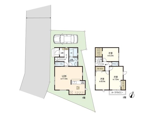 尼崎市南清水 新築戸建2号棟 間取図(平面図) 尼崎市南清水 新築戸建2号棟 間取図(平面図)