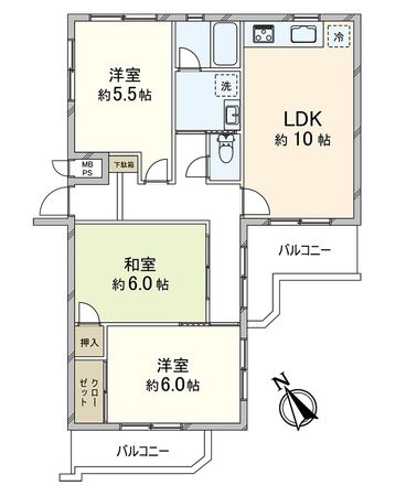 ドエル南塚口 B棟 間取図(平面図) 間取図(平面図)