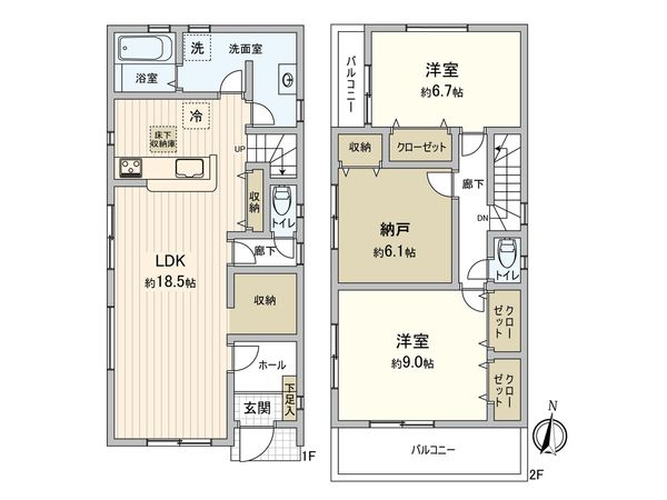 野間1丁目 新築戸建 1号棟 間取図(平面図) 野間1丁目 新築戸建 1号棟 間取図(平面図)