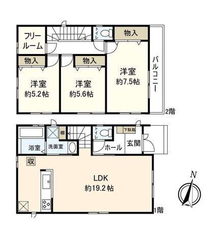荒牧1丁目 新築戸建 1号棟 間取図(平面図) 荒牧1丁目 新築戸建 1号棟 間取図(平面図)