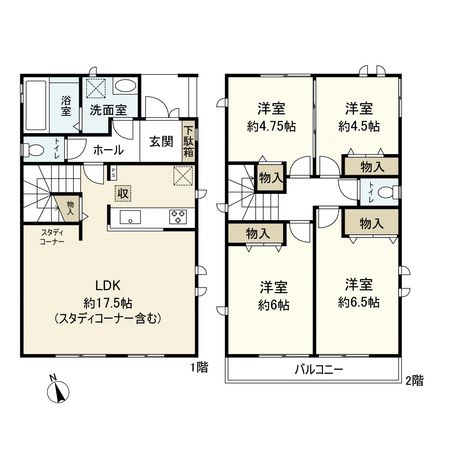 松ケ丘4丁目 新築戸建 2号棟 間取図(平面図) 松ケ丘4丁目 新築戸建 2号棟 間取図(平面図)