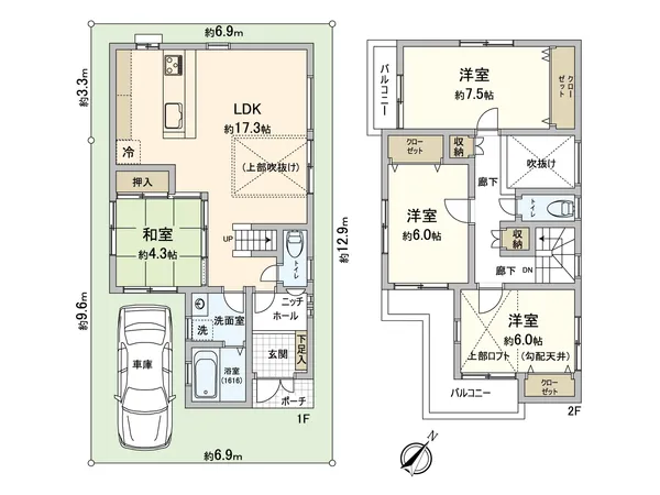 建物面積100.06平米の4LDK！水回り動線も便利で、帰宅後すぐに手洗いや入浴ができる衛生的な間取りです！