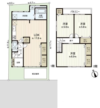 右京区太秦御所ノ内町 間取図(平面図) 右京区太秦御所ノ内町 間取図(平面図)