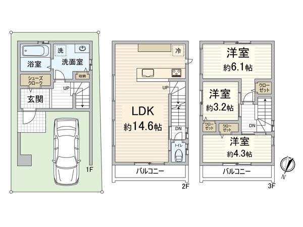 豊中市庄内幸町3丁目 新築戸建 間取図(平面図) 豊中市庄内幸町3丁目 新築戸建 間取図(平面図)