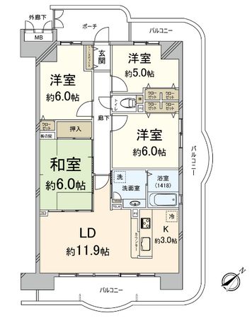 ロイヤルコート豊中 四番館 間取図(平面図)