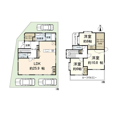 大島1丁目新築戸建 間取図(平面図) 大島1丁目新築戸建 間取図(平面図)