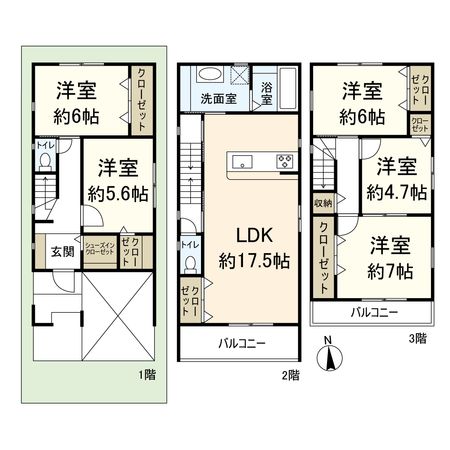 大島1丁目新築戸建 間取図(平面図) 大島1丁目新築戸建 間取図(平面図)