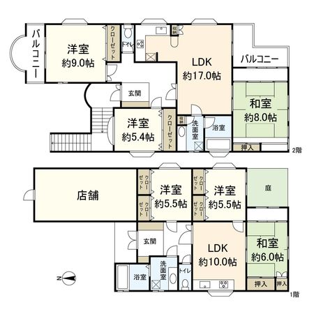 立花町4丁目店舗付2世帯中古戸建 間取図(平面図) 立花町4丁目店舗付2世帯中古戸建 間取図(平面図)
