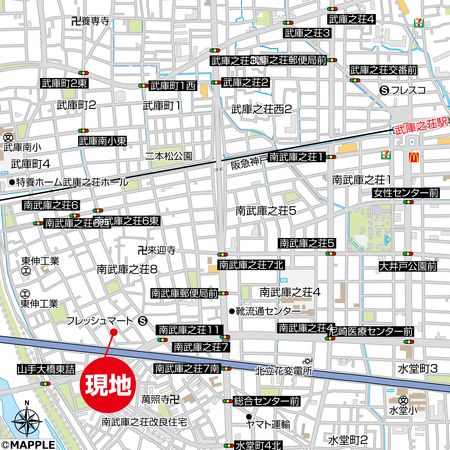 尼崎市南武庫之荘八丁目テラスハウス 地図 尼崎市南武庫之荘八丁目テラスハウス 地図