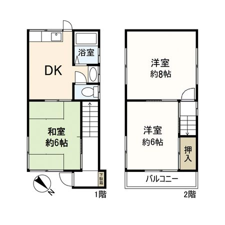 尼崎市南武庫之荘八丁目テラスハウス 間取図(平面図) 尼崎市南武庫之荘八丁目テラスハウス 間取図(平面図)