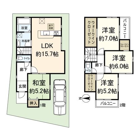西昆陽1丁目新築戸建 1号棟 間取図(平面図) 西昆陽1丁目新築戸建 1号棟 間取図(平面図)