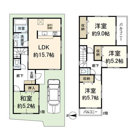 西昆陽1丁目新築戸建 2号棟 間取図(平面図) 西昆陽1丁目新築戸建 2号棟 間取図(平面図)