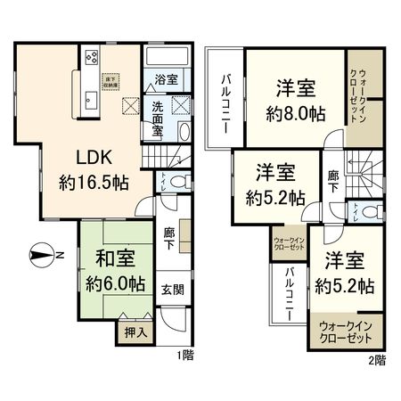 西昆陽1丁目新築戸建 8号棟 間取図(平面図) 西昆陽1丁目新築戸建 8号棟 間取図(平面図)