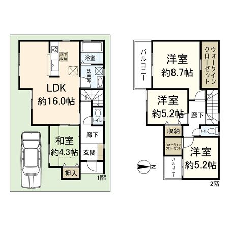 西昆陽1丁目新築戸建 9号棟 間取図(平面図) 西昆陽1丁目新築戸建 9号棟 間取図(平面図)