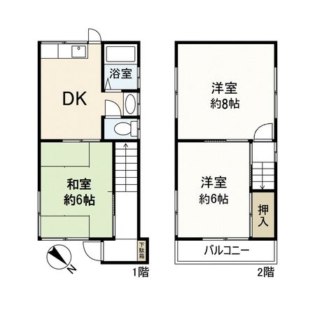 尼崎市南武庫之荘八丁目テラスハウス 間取図(平面図) 尼崎市南武庫之荘八丁目テラスハウス 間取図(平面図)