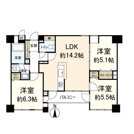パレ北武庫之荘Ⅴ壱号棟 間取図(平面図) 間取図(平面図)