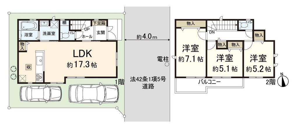 東大阪市大蓮東2丁目 新築1号棟 間取図(平面図) 東大阪市大蓮東2丁目 新築1号棟 間取図(平面図)
