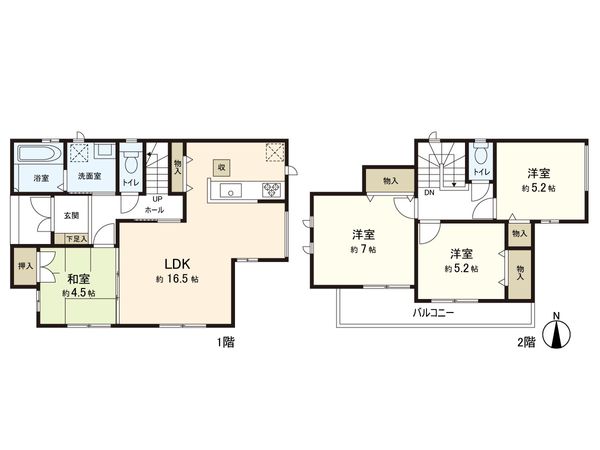 八尾市堤町2丁目 新築2号棟 間取図(平面図) 間取図(平面図)