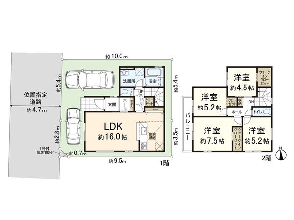 東大阪市玉串町西1丁目 新築1号棟 間取図(平面図)